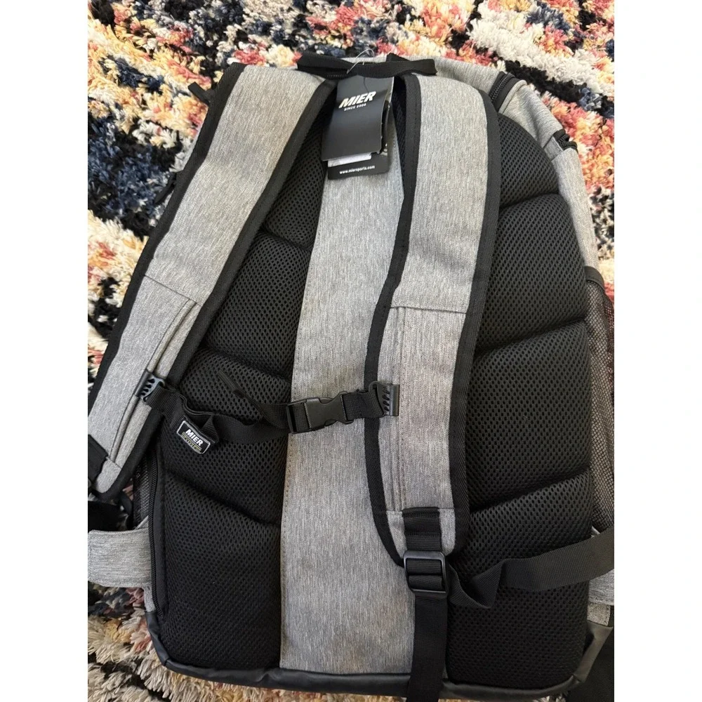 MIER Gym Backpack 40L Basketball Soccer Bag with Ball Compartment Gray Black